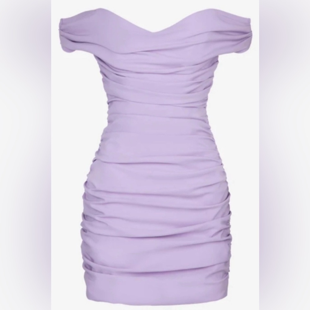 Heiress‎ Jewel Tone Lilac Corset Ruched Off the Shoulder Dress Cocktail Attire M - Picture 4 of 7
